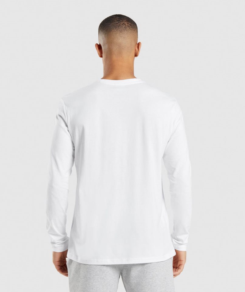 Koszulki Gymshark Crest Long Sleeve Męskie Białe | PL 870DWZ